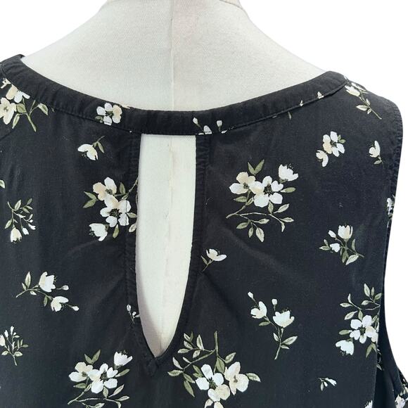 Old Navy Top Tank Black Floral Fairy Coquette Boho Keyhole Pleated XXL Summer - Picture 7 of 9